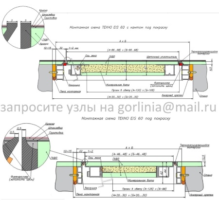 Люк-дверь противопожарный Техно EI60 под покраску чертеж двух исполнений с кантом и без